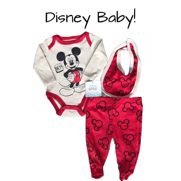 MICKEY MOUSE DISNEY BABY 3 PIECE OUTFIT SIZE 0-3 MONTHS - Picture 1 of 5